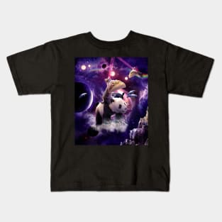 Rainbow Laser Space Cat On Panda Eating Taco Kids T-Shirt